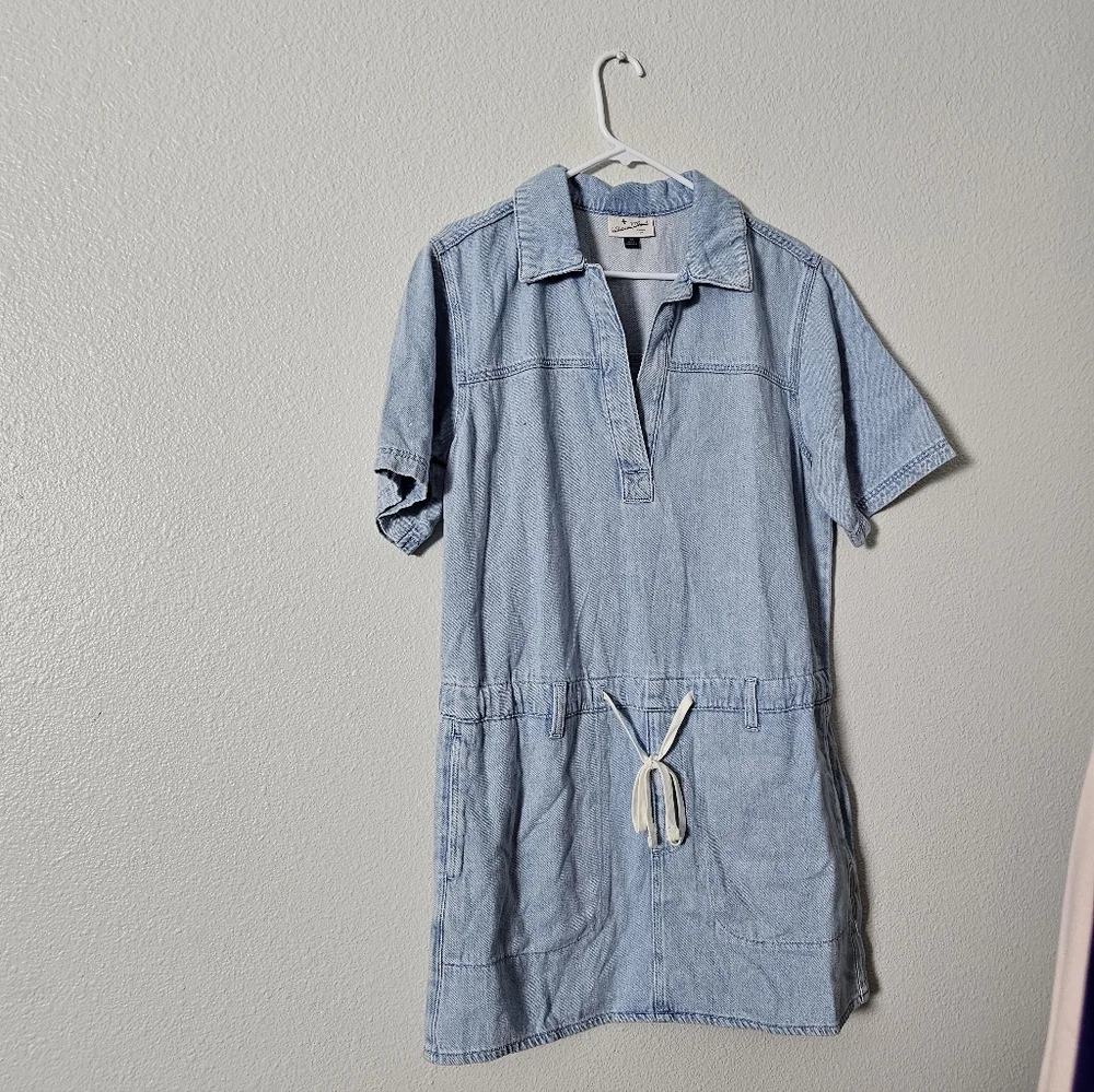 Light Blue Casual Dress with Drawstring Sz M - Picture 2 of 8